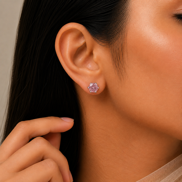 Meher Pink Elegance Silver Earrings