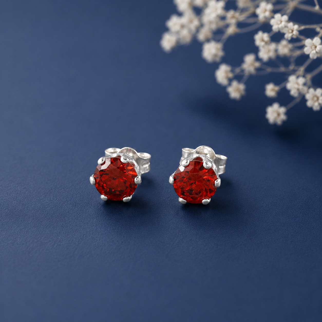 Ruhi Fiery Red Glow Silver Earrings