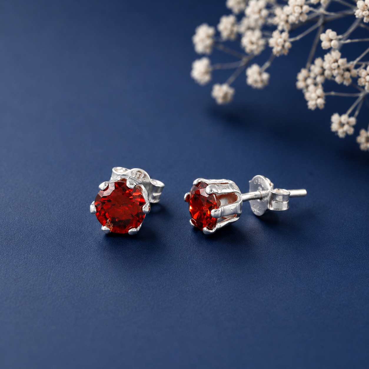 Ruhi Fiery Red Glow Silver Earrings