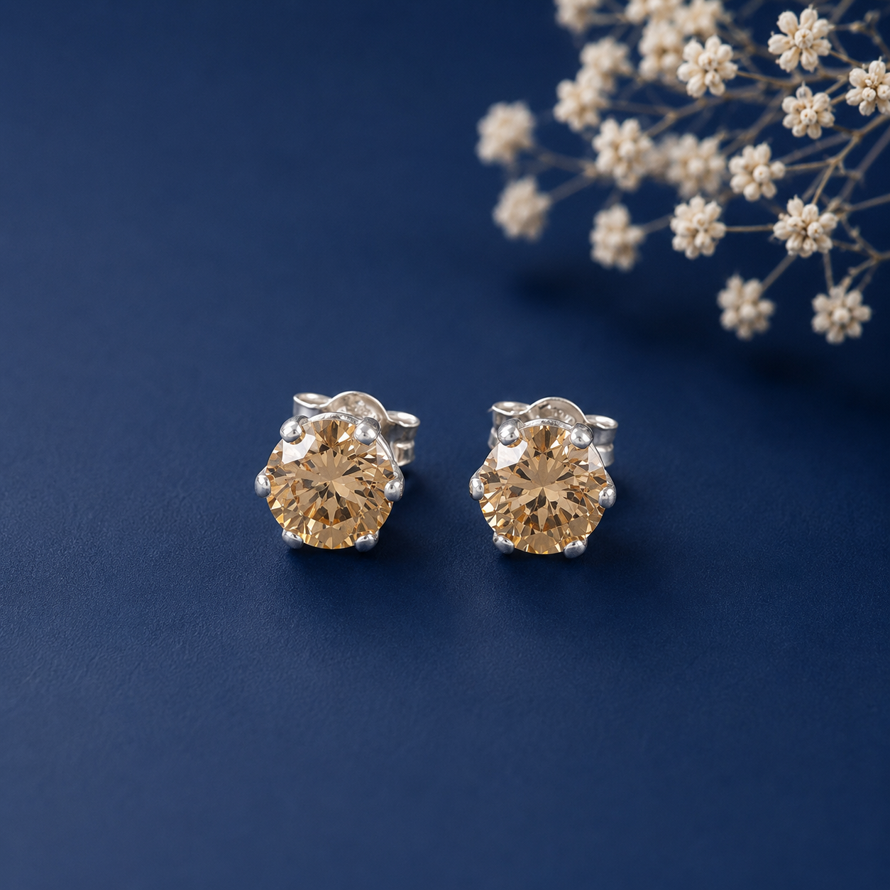 Navika Champagne Luxe Silver Earrings