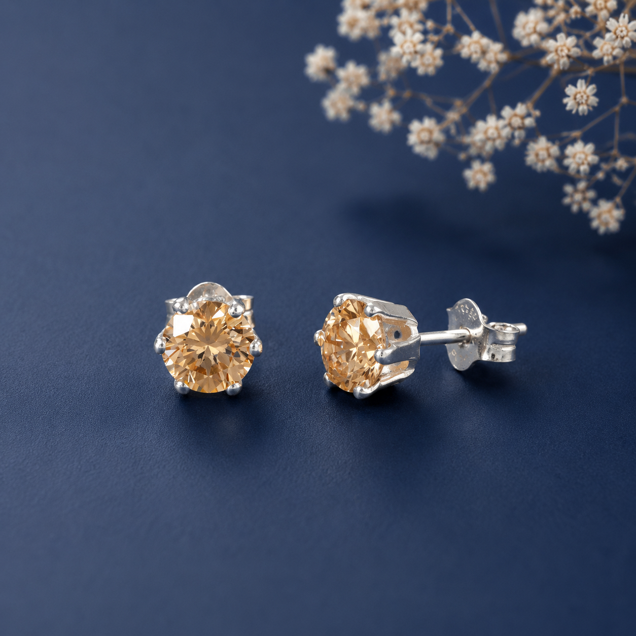 Navika Champagne Luxe Silver Earrings