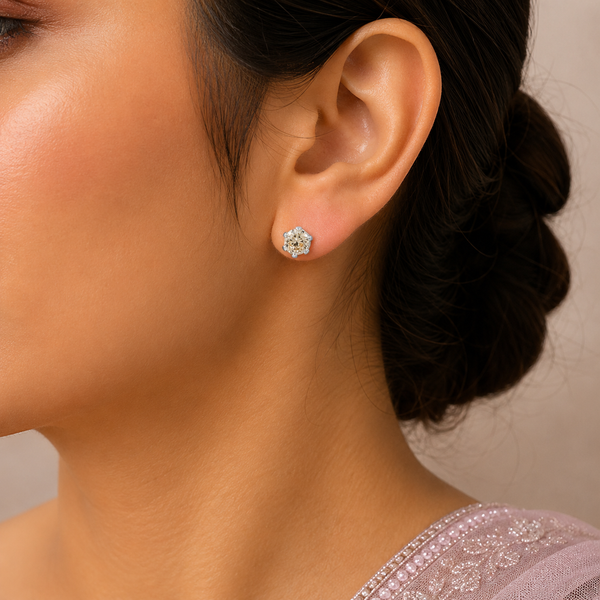 Garima Champagne Stone Silver Earrings