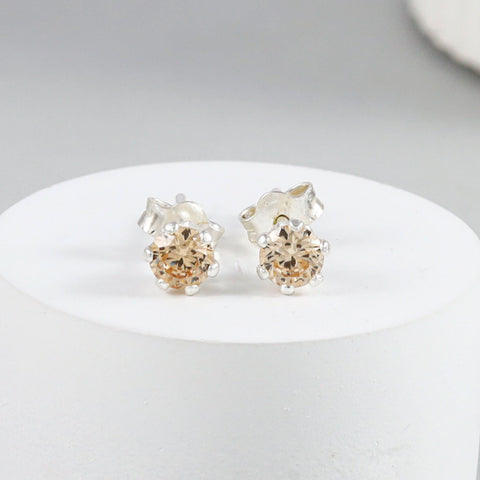 Garima Champagne Stone Silver Earrings