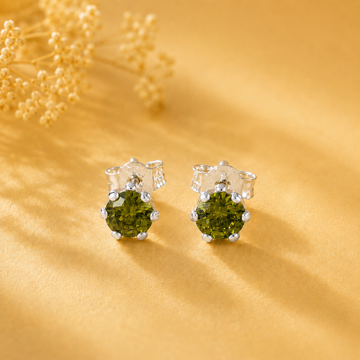Lavanya Olive Green Stone Silver Earrings