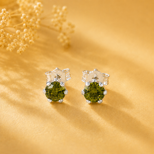 Lavanya Olive Green Stone Silver Earrings