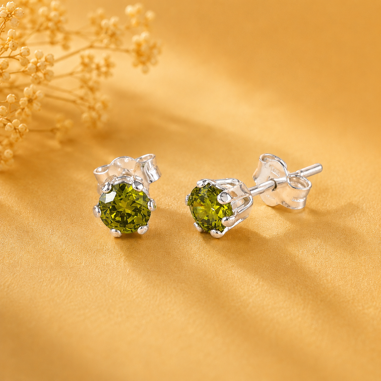 Lavanya Olive Green Stone Silver Earrings
