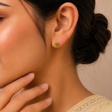 Lavanya Olive Green Stone Silver Earrings