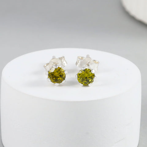 Lavanya Olive Green Stone Silver Earrings