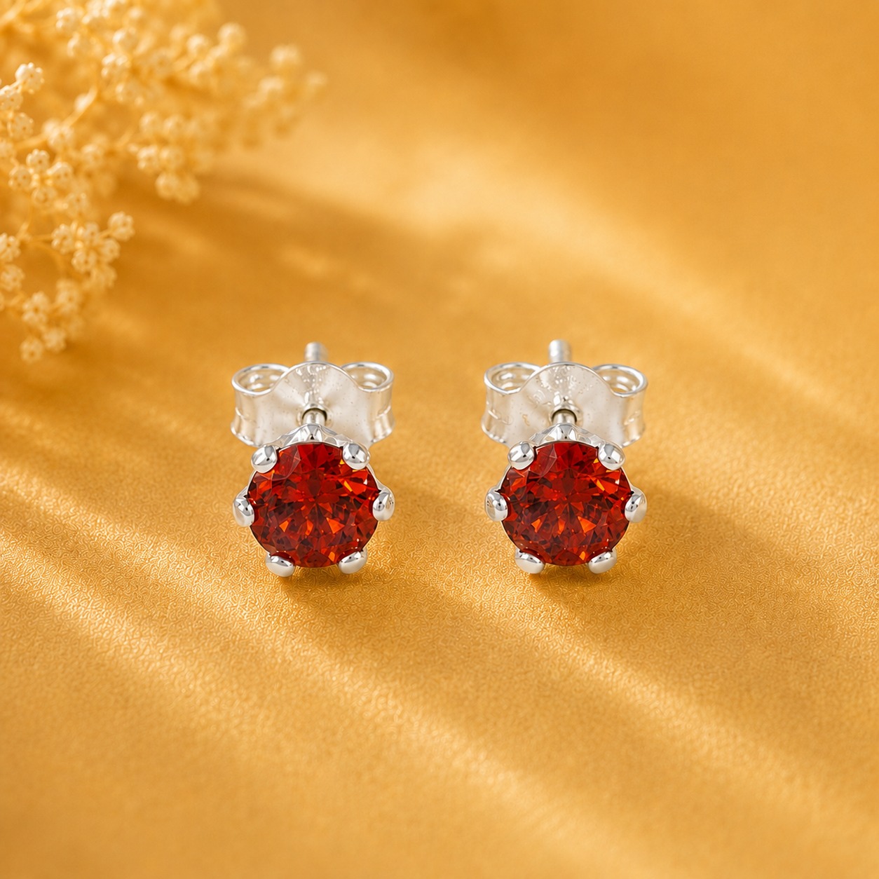 Mishti Red Stone Silver Earrings