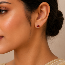 Mishti Red Stone Silver Earrings