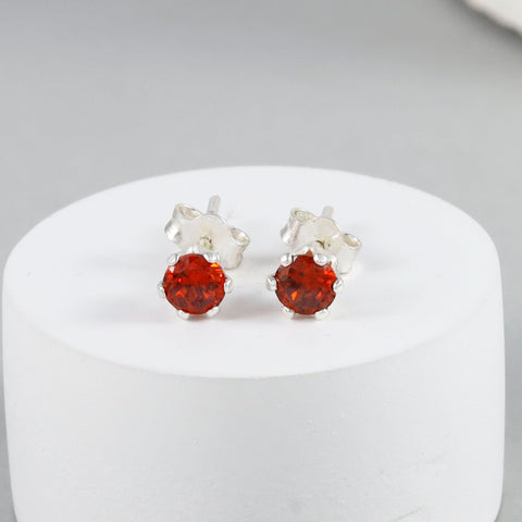 Mishti Red Stone Silver Earrings
