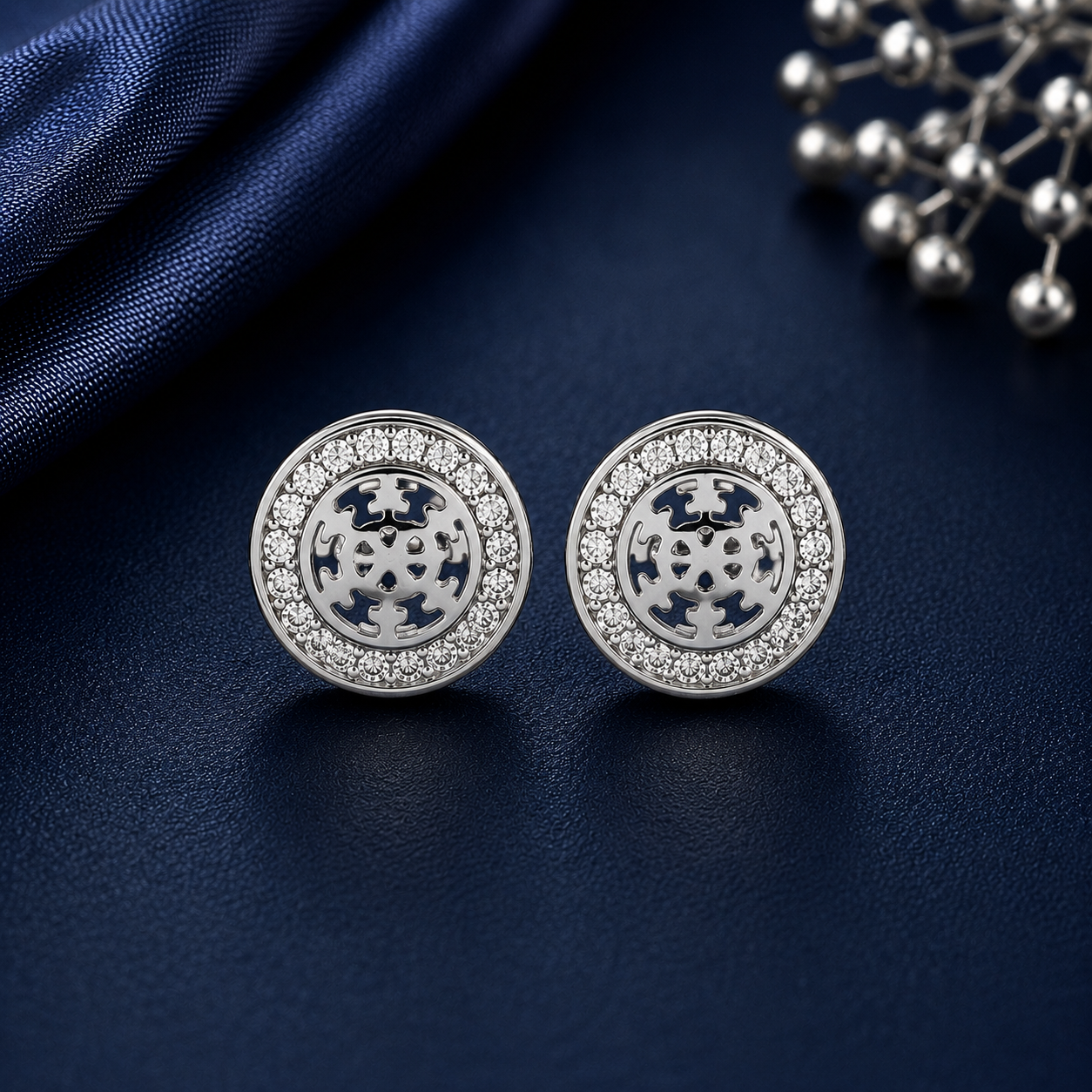 Eshita Circular Celestial Glow Silver Earrings