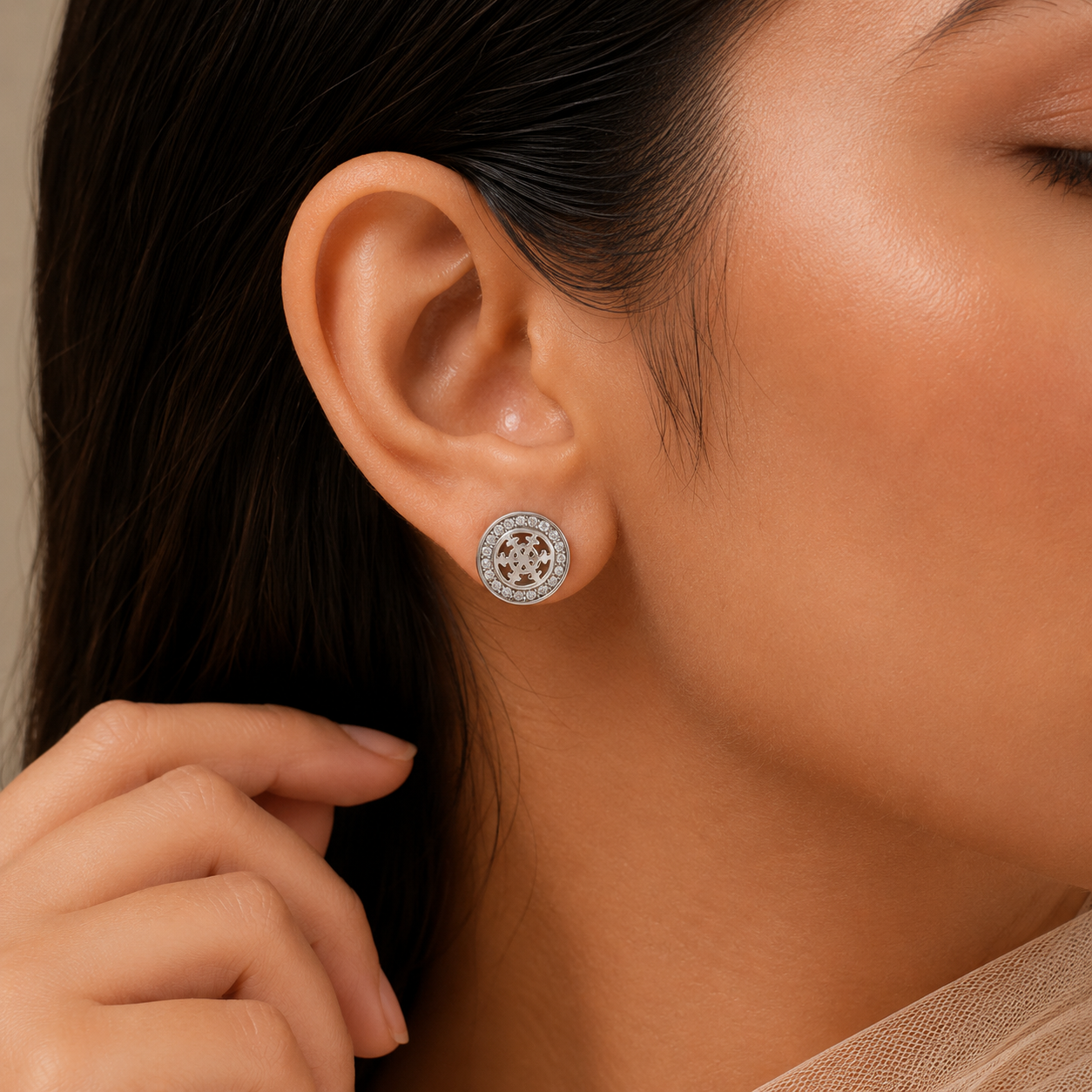 Eshita Circular Celestial Glow Silver Earrings