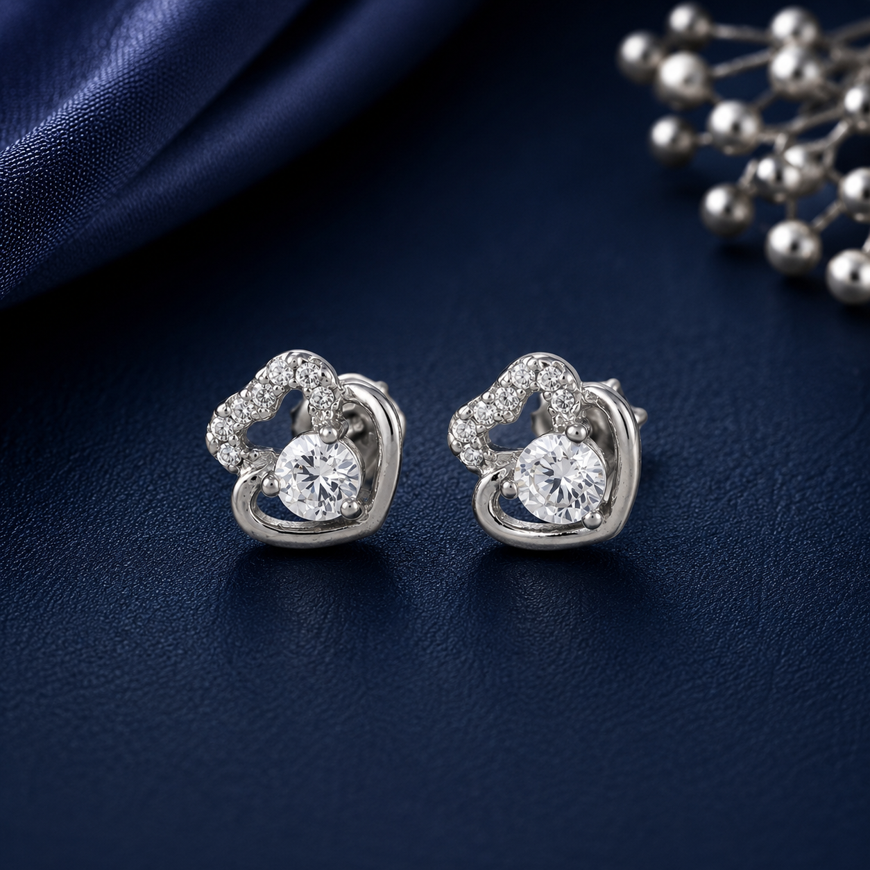 Gitika Twin Heart Elegance Silver Earrings