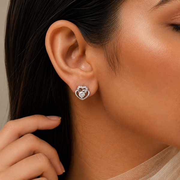Gitika Twin Heart Elegance Silver Earrings