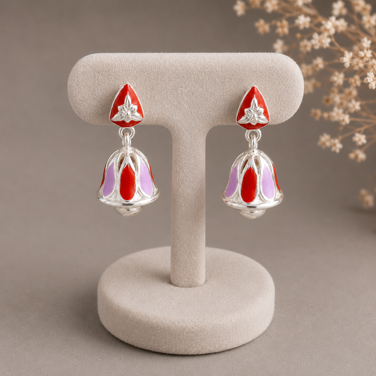 Myra Rosy Peta Silver Earrings
