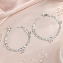 Shanaya Pink Drop Silver Anklets