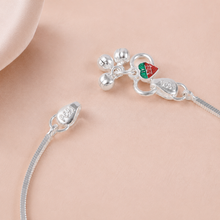 Akshara Floral Ruby Ghungroo Silver Anklets
