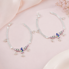 Nandini Meenakari Peacock Silver Anklets