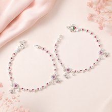Yashvi Floral Stone Silver Anklets