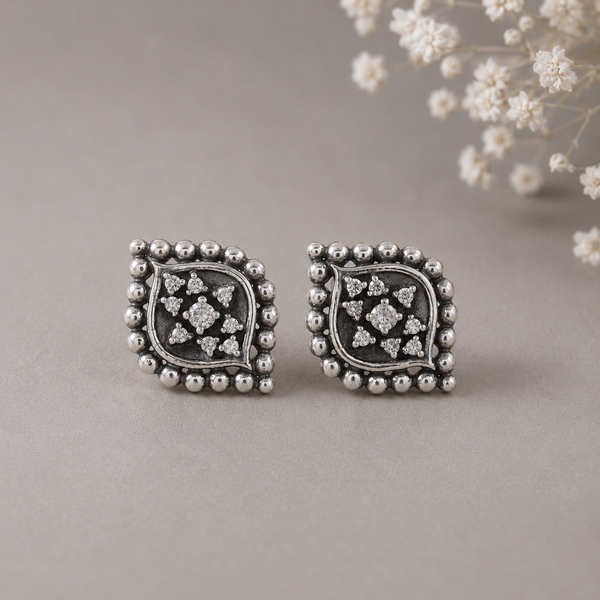 Prisha Stone Frame Silver Earrings