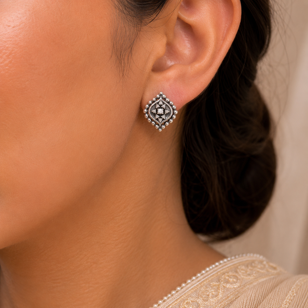 Prisha Stone Frame Silver Earrings