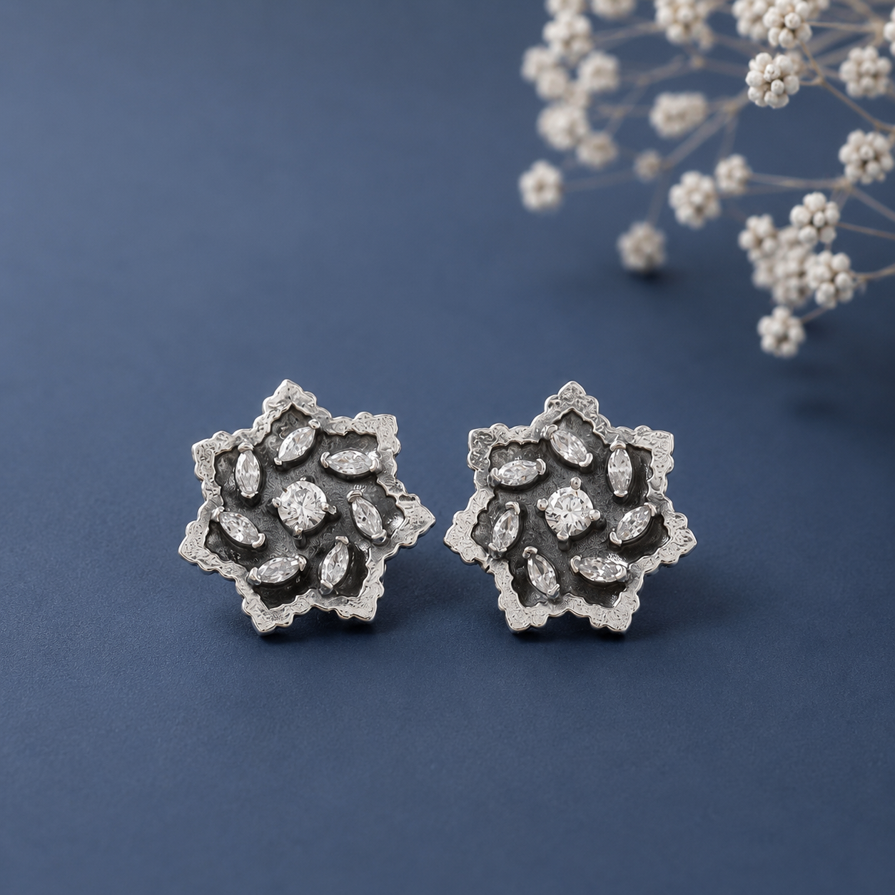 Trisha Ethnic Star Silver Earrings
