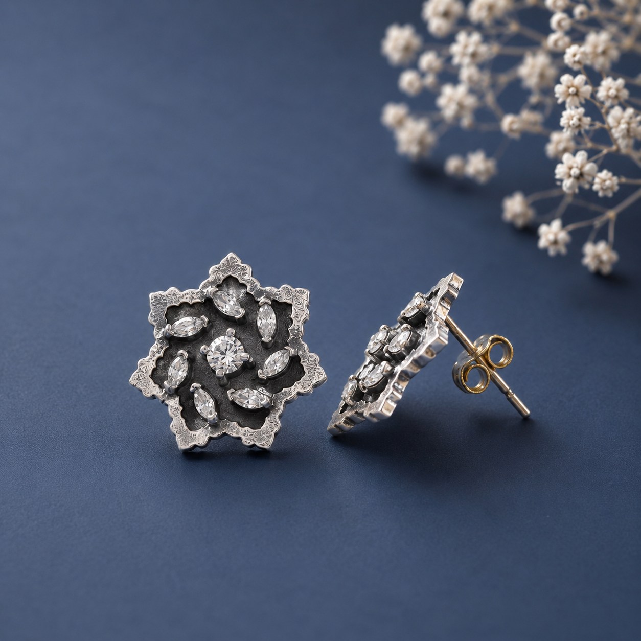 Trisha Ethnic Star Silver Earrings