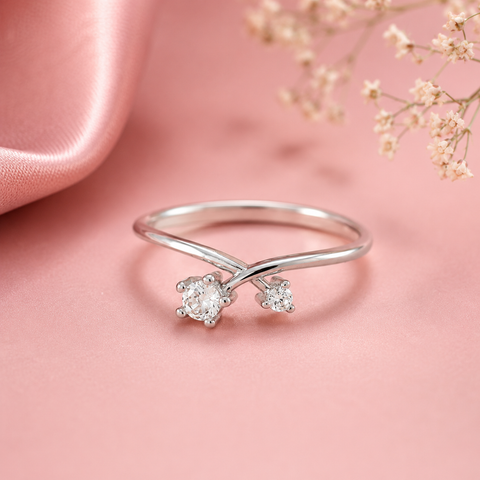 Double Crystal Charm Silver Ring