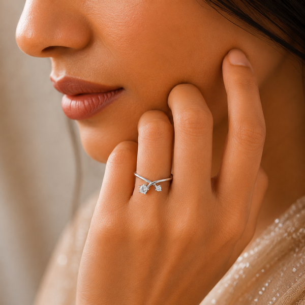 Double Crystal Charm Silver Ring