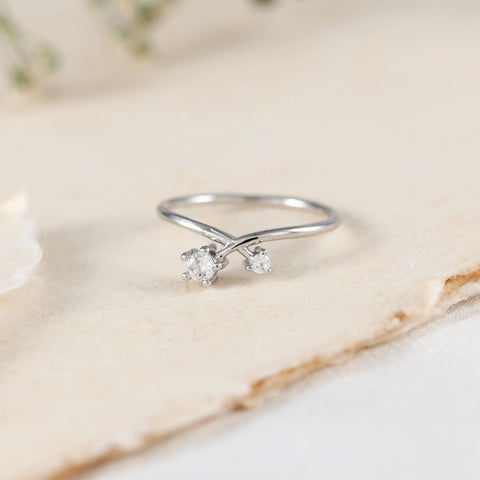 Double Crystal Charm Silver Ring