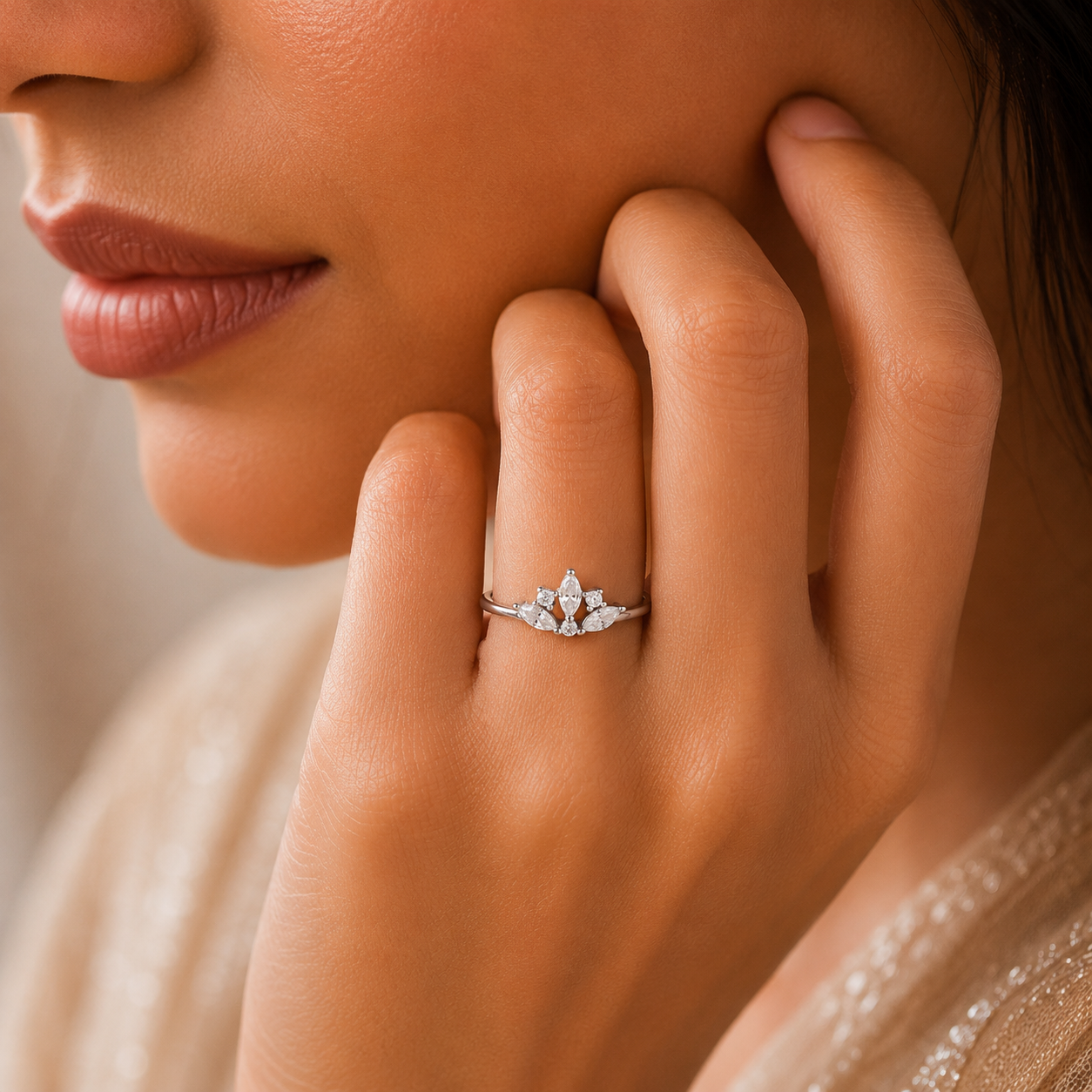 Vanya Crown Crystal Silver Ring