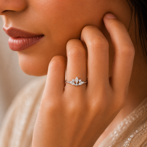 Vanya Crown Crystal Silver Ring