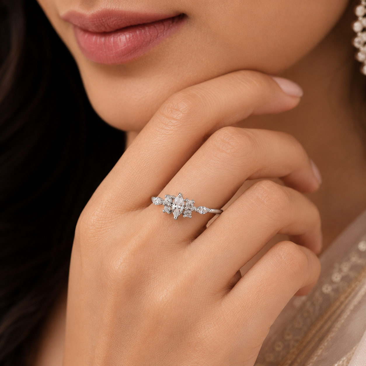 Prisha Floral Grace  Silver Ring