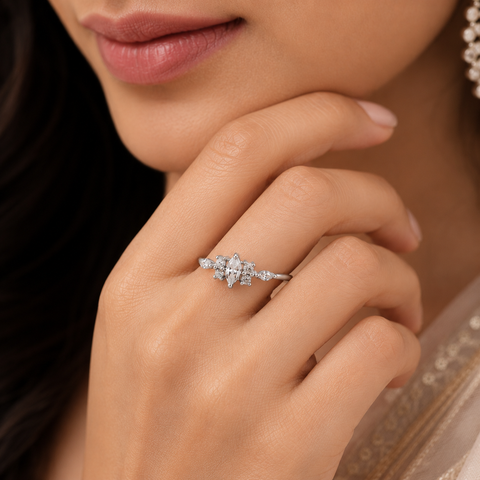 Prisha Floral Grace  Silver Ring