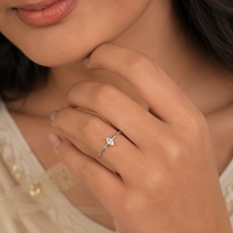 Marquise Stone Charm Silver Ring