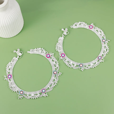 Lavanya Phoolkari Grace Silver Anklets