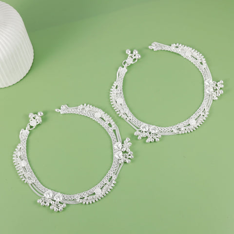 Anjali Twin Heart Silver Anklets