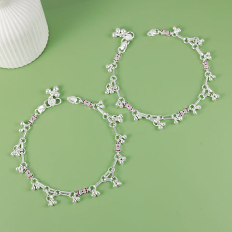 Ruhani Twinkling Ruby Silver Anklets