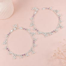 Ruhani Twinkling Ruby Silver Anklets