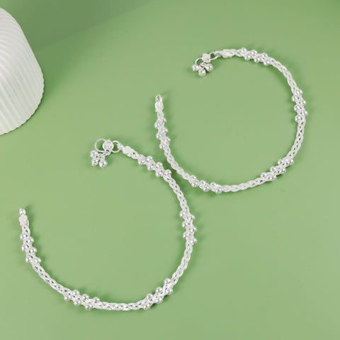 Shweta Braided Chain Silver Anklets