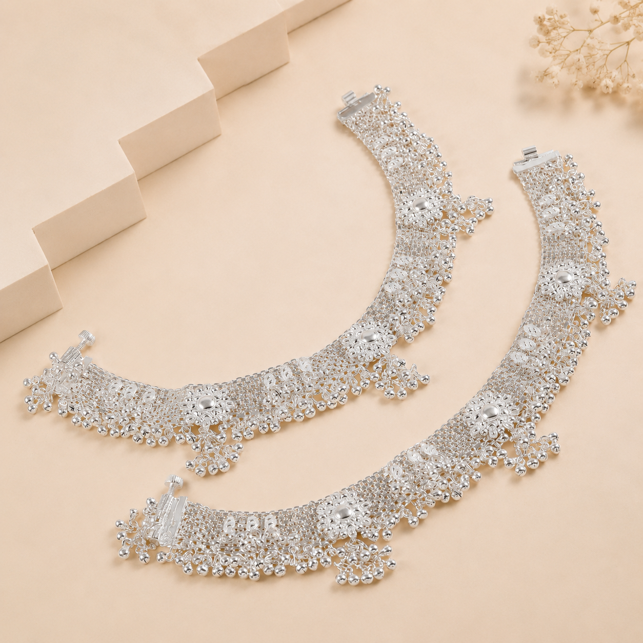 Rajwada Ghungroo Silver Anklets