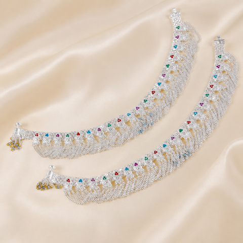 Shakti Rangrez Meenakari Silver Anklets