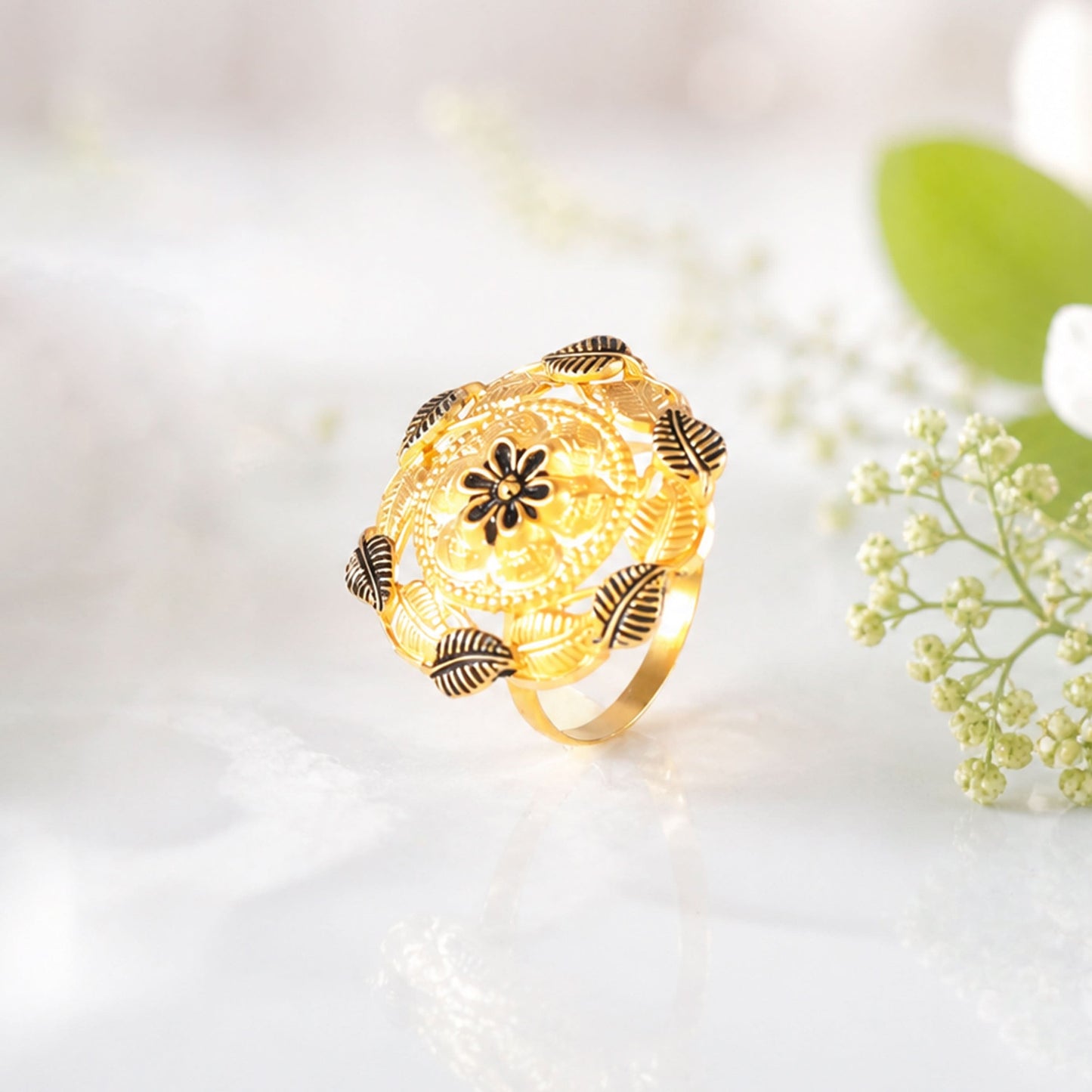 Vanyika Floral Enamel Gold Ring