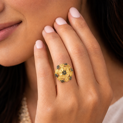 Vanyika Floral Enamel Gold Ring