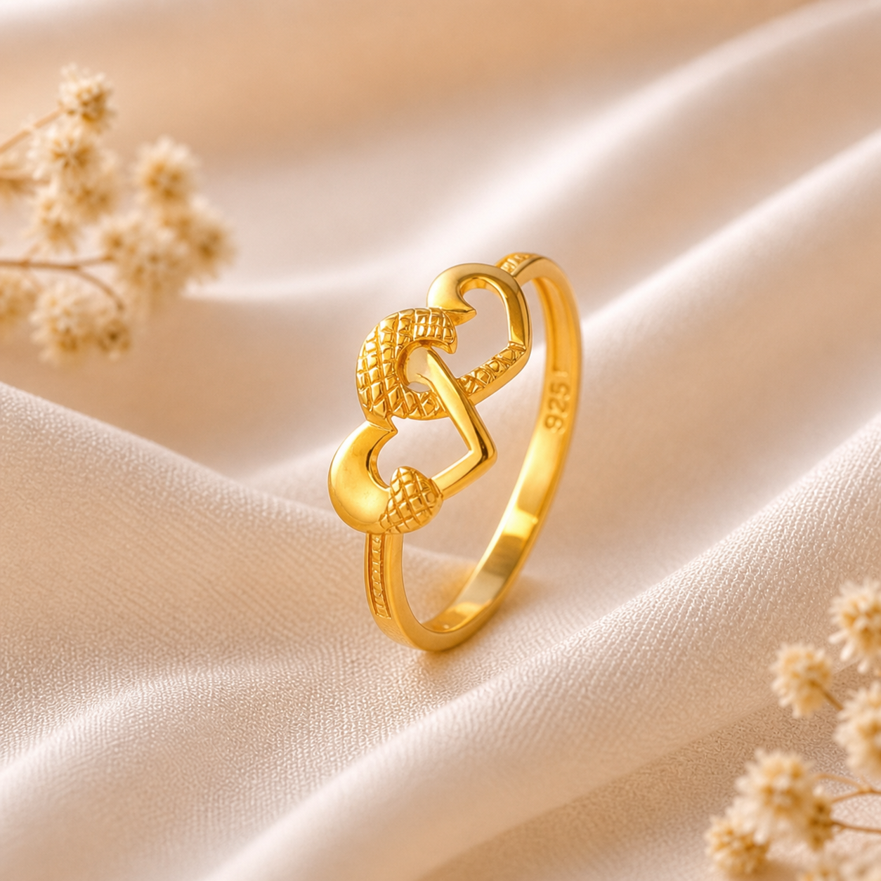 Nisha Twin Heart Gold Ring