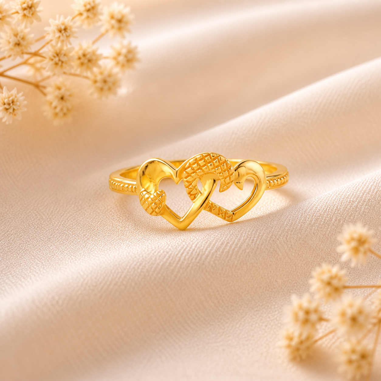 Nisha Twin Heart Gold Ring