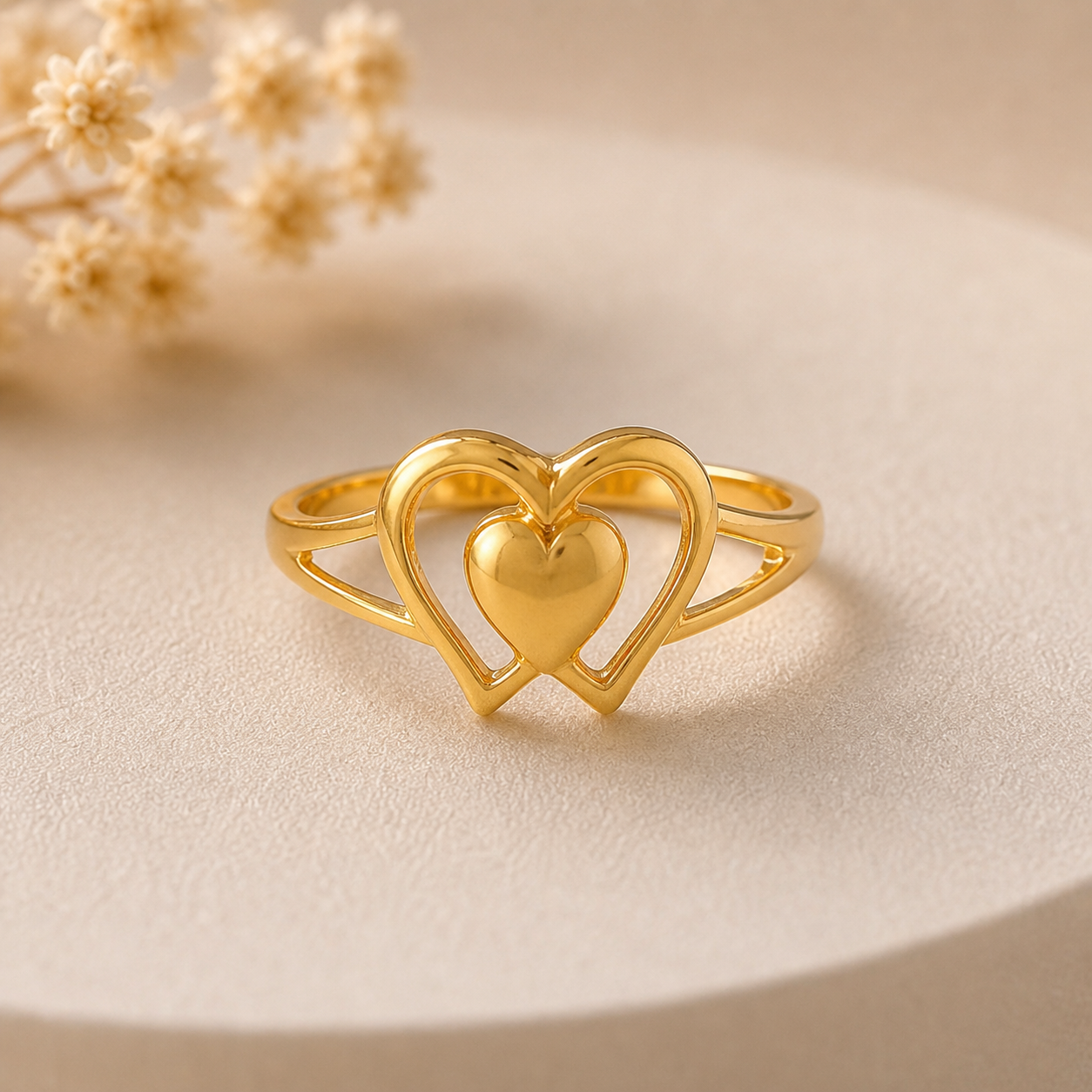 Prisha Double Heart Gold Ring
