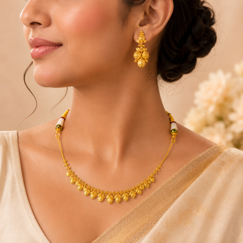 Traditional Leaf Drops Gold Necklace Set