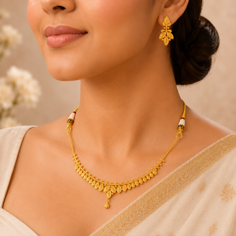 Kiara Leaf Charm Gold Necklace Set